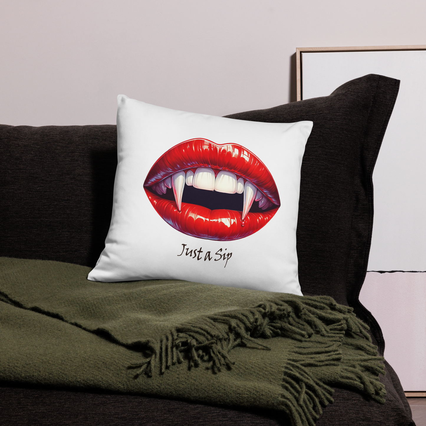 "Just a Sip" Vampire Lips Throw Pillow