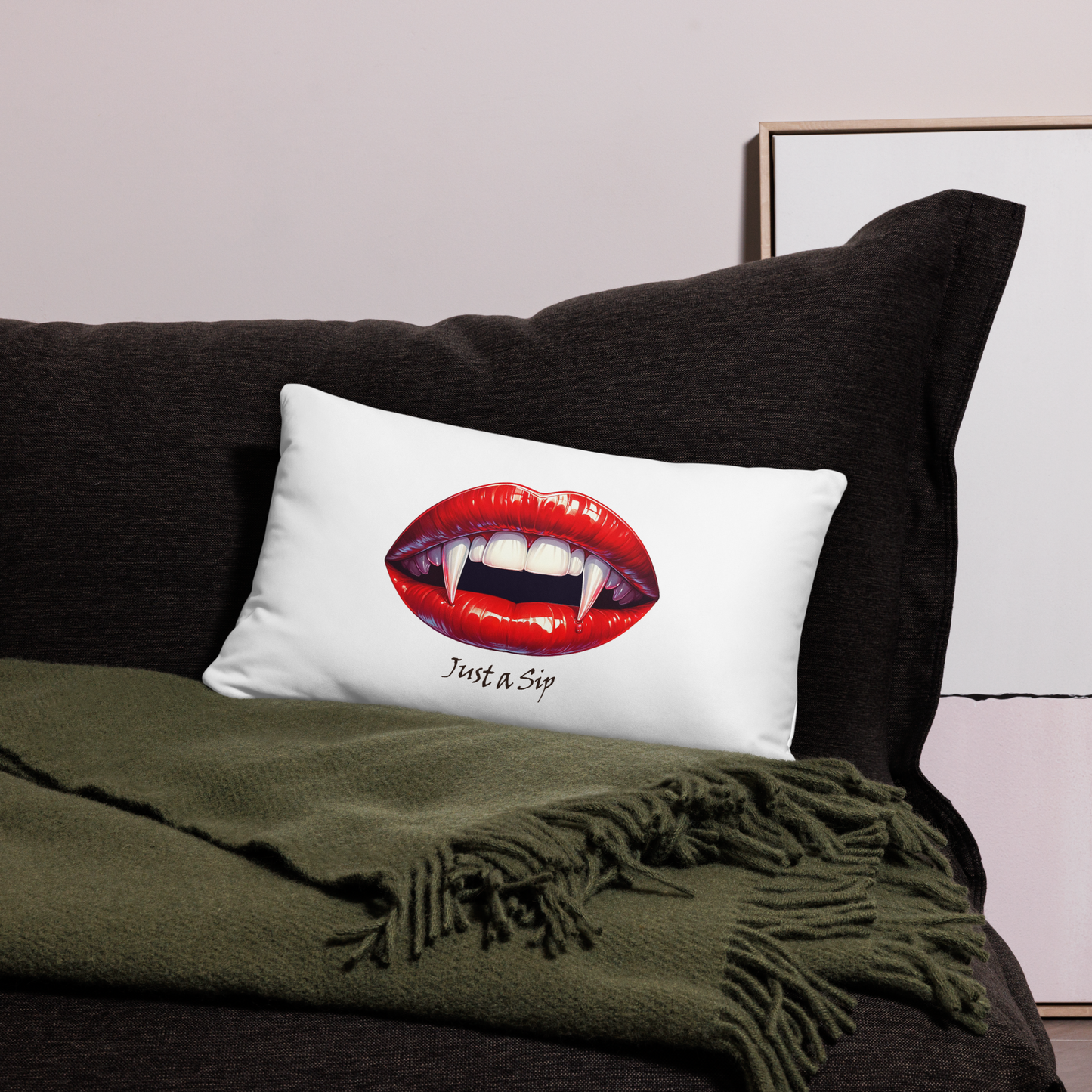 "Just a Sip" Vampire Lips Throw Pillow
